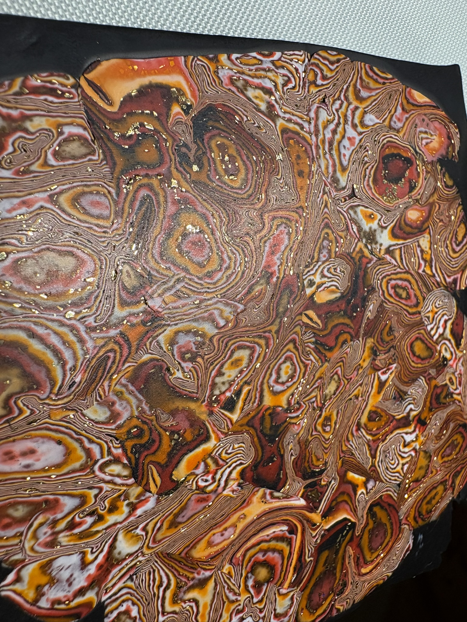 Mokume-gane polymer clay slab with gold flecks